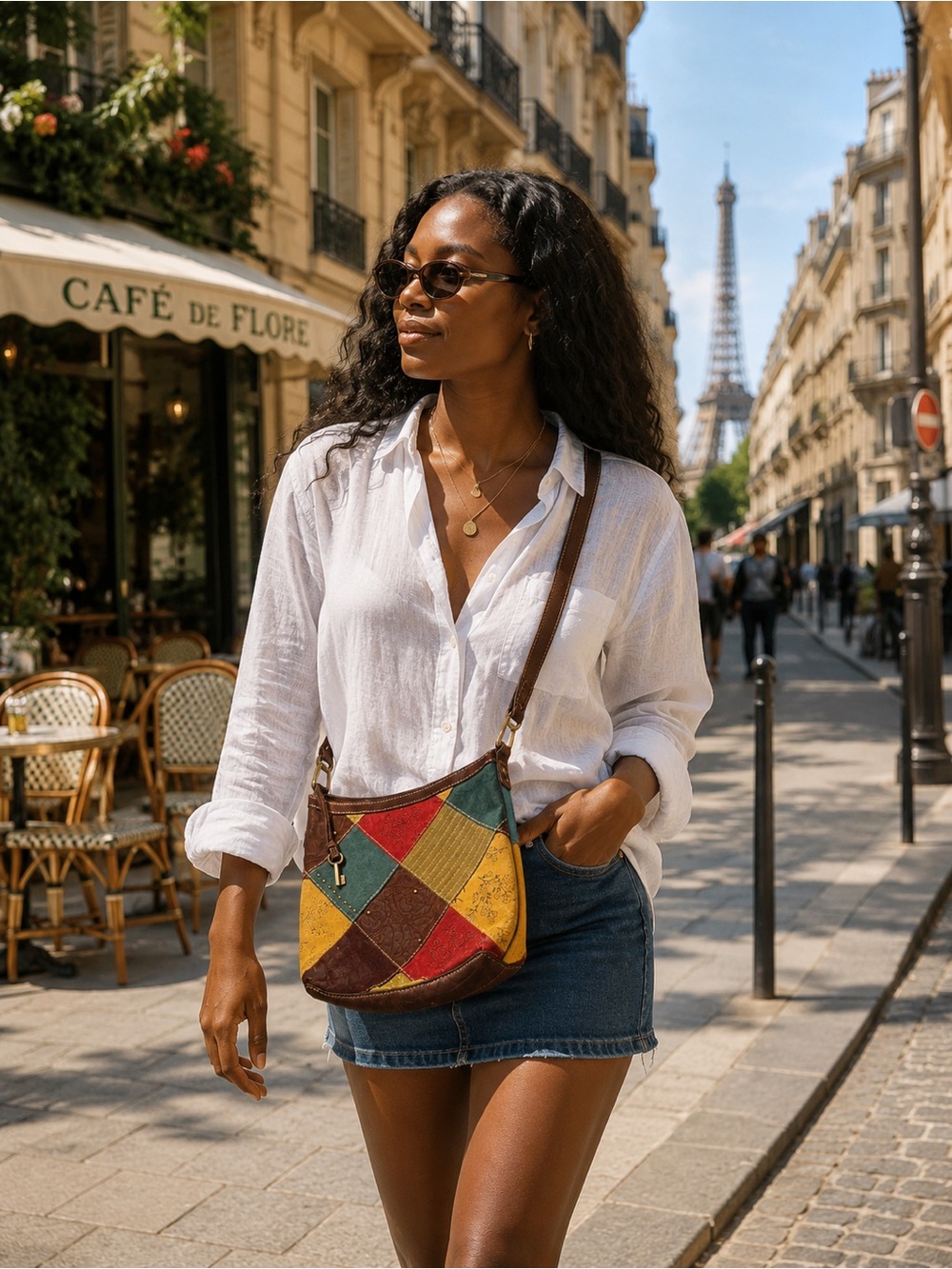 Vintage Fossil multicolor Patchwork Leather Crossbody Bag